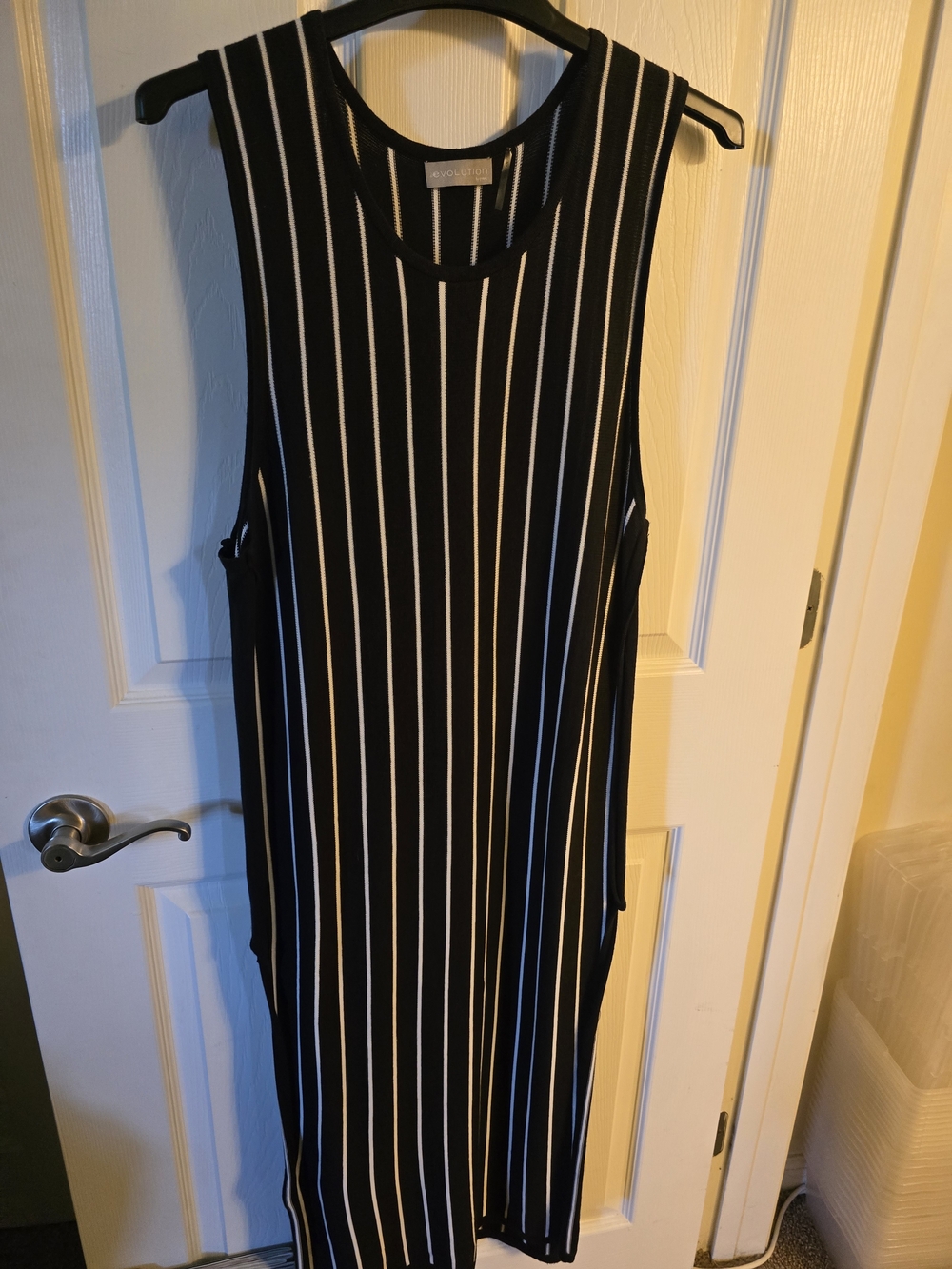 Sleeveless Black Cover Up Dress with White Stripes And Side Slits